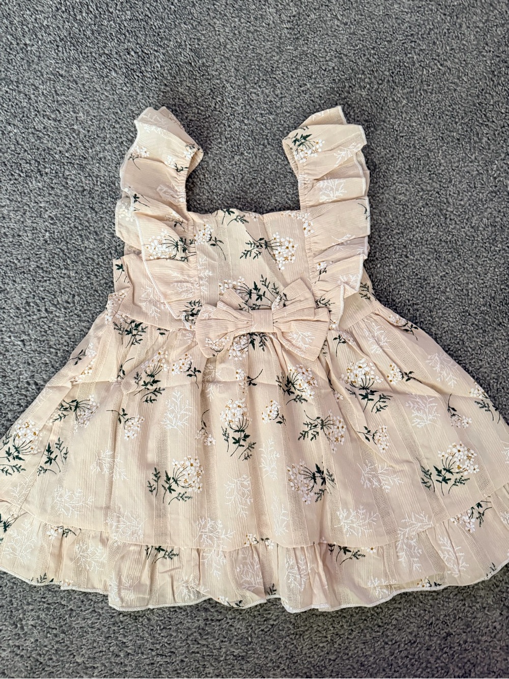 Girls beige Floral Ruffle Dress with Bow